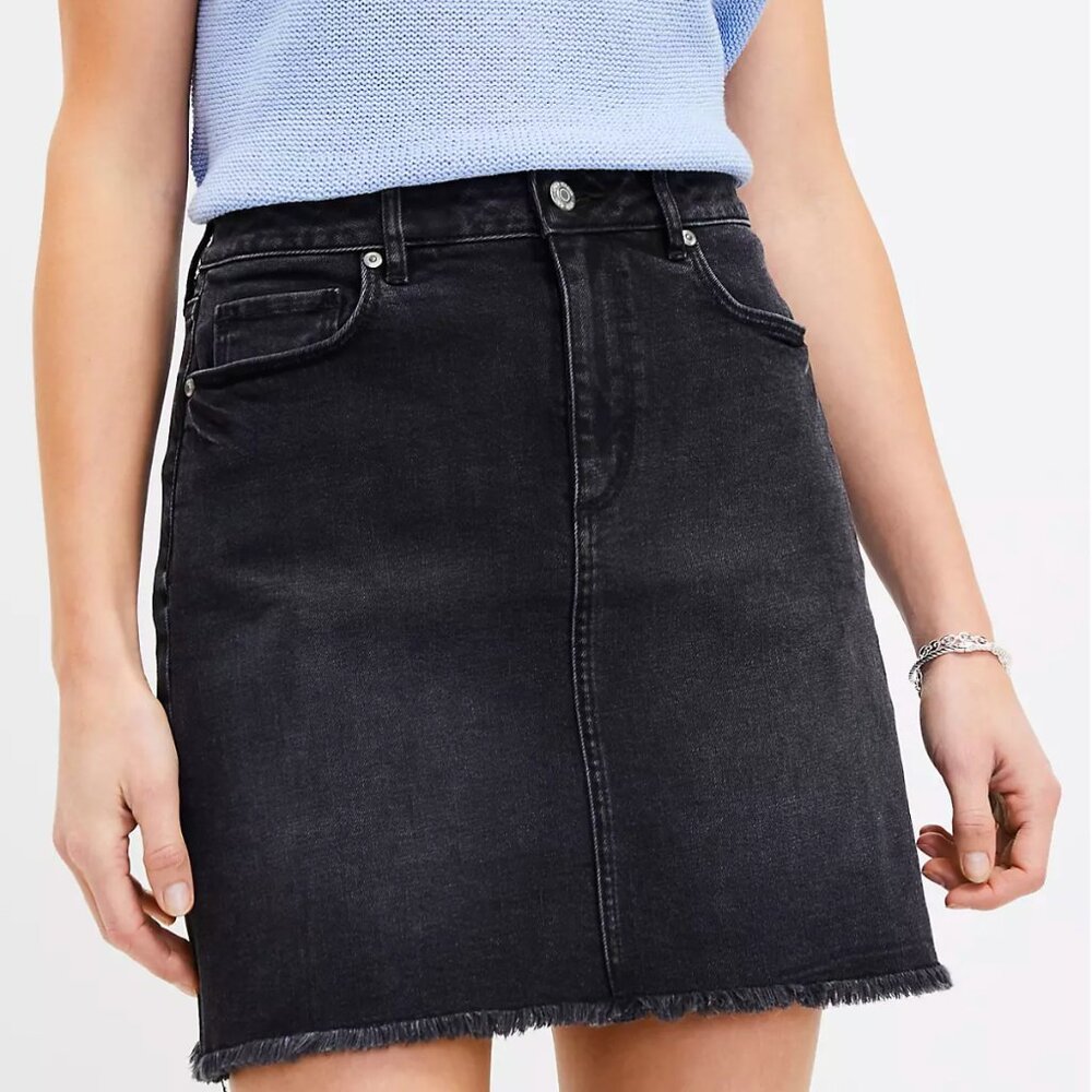 LOFT Black Frayed Denim Skirt
